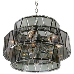 Vintage Mid-Century Modern Geometric Chandelier with Smoked Glass Prisms