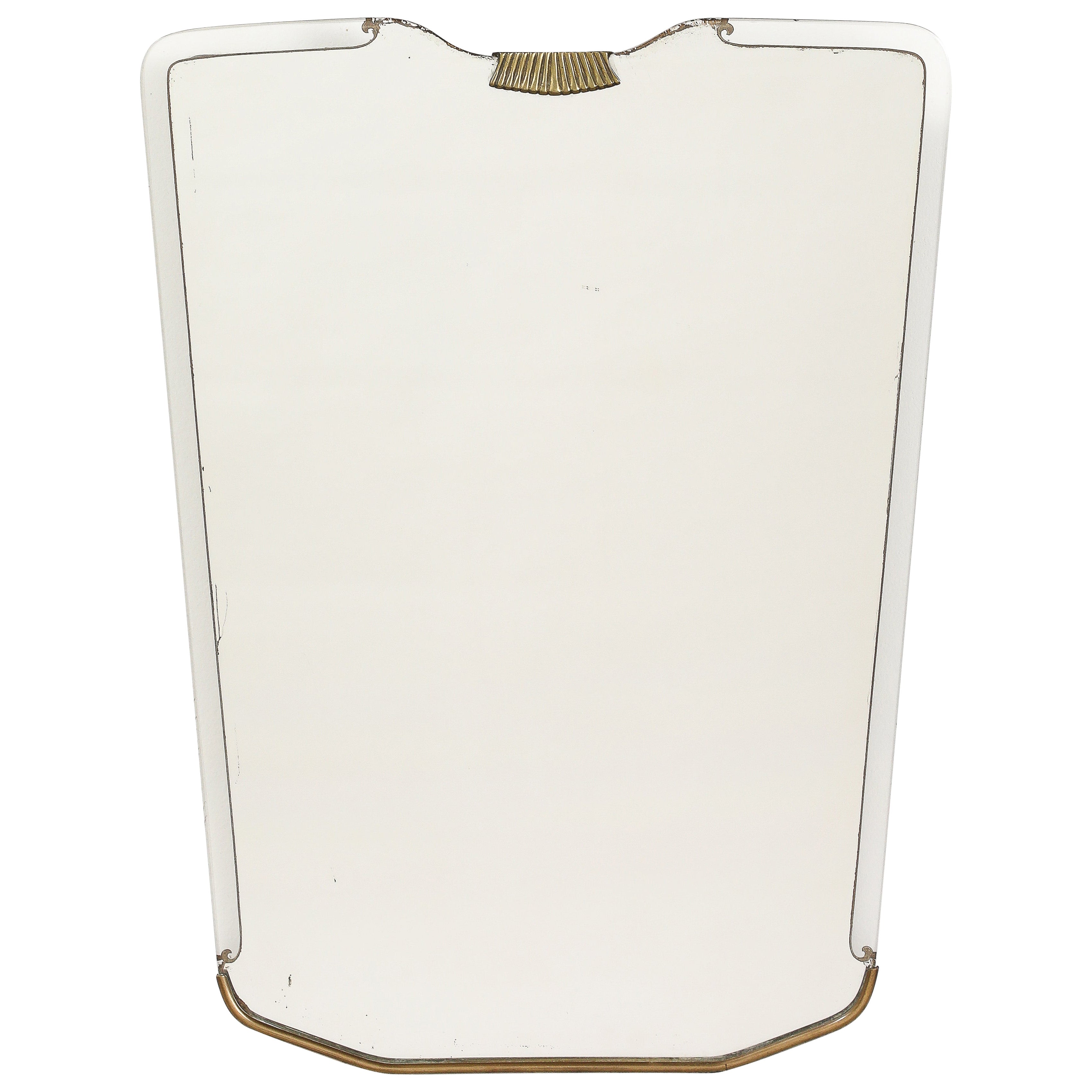 Italian 1940's Glass and Brass Wall Mirror For Sale