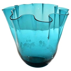 Vase vintage en verre turquoise, Italie, années 1970