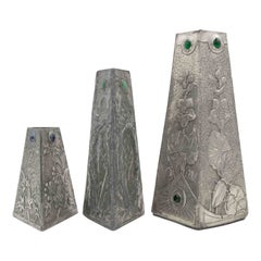 Set of 3 Art Nouveau Pewter Vases, Italy, Early 20th Century