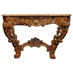 Französischer Konsolentisch im Stil Louis XV aus Eiche Natur mit Marmorplatte