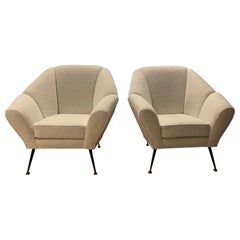 Italian Vintage Elegant White Boucle Lounge Chairs