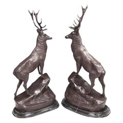 After Jules Moigniez, Patinated, French, Bronze Stag  Sculptures, Set of 2!