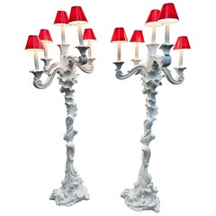 1930's French Plaster 5-Light Candelabra Torchieres, PAIR