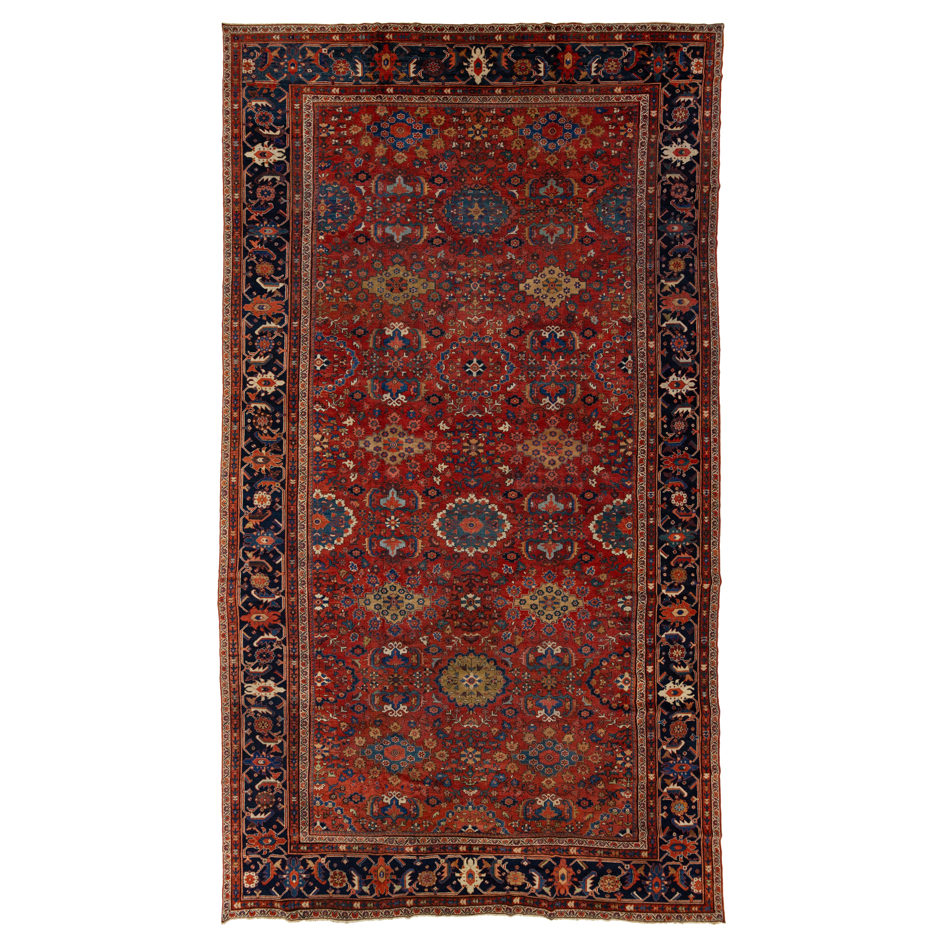1880s Oversize Antique Floral Persian Sultanabad Wool Rug In Red