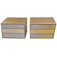 Pair of Steel and Brass Little Chests of Drawers, by R. Rega, Italy, 1970s