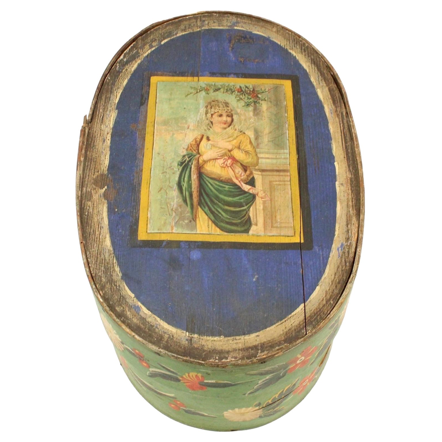 19th Century Oval Hand Painted Bentwood Brides Box