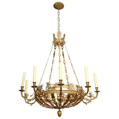 Ten-Light Metal Chandelier Decorated with Classical Motifs