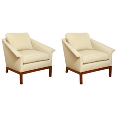 Pair of Midcentury Lounge Chairs with Walnut Bases