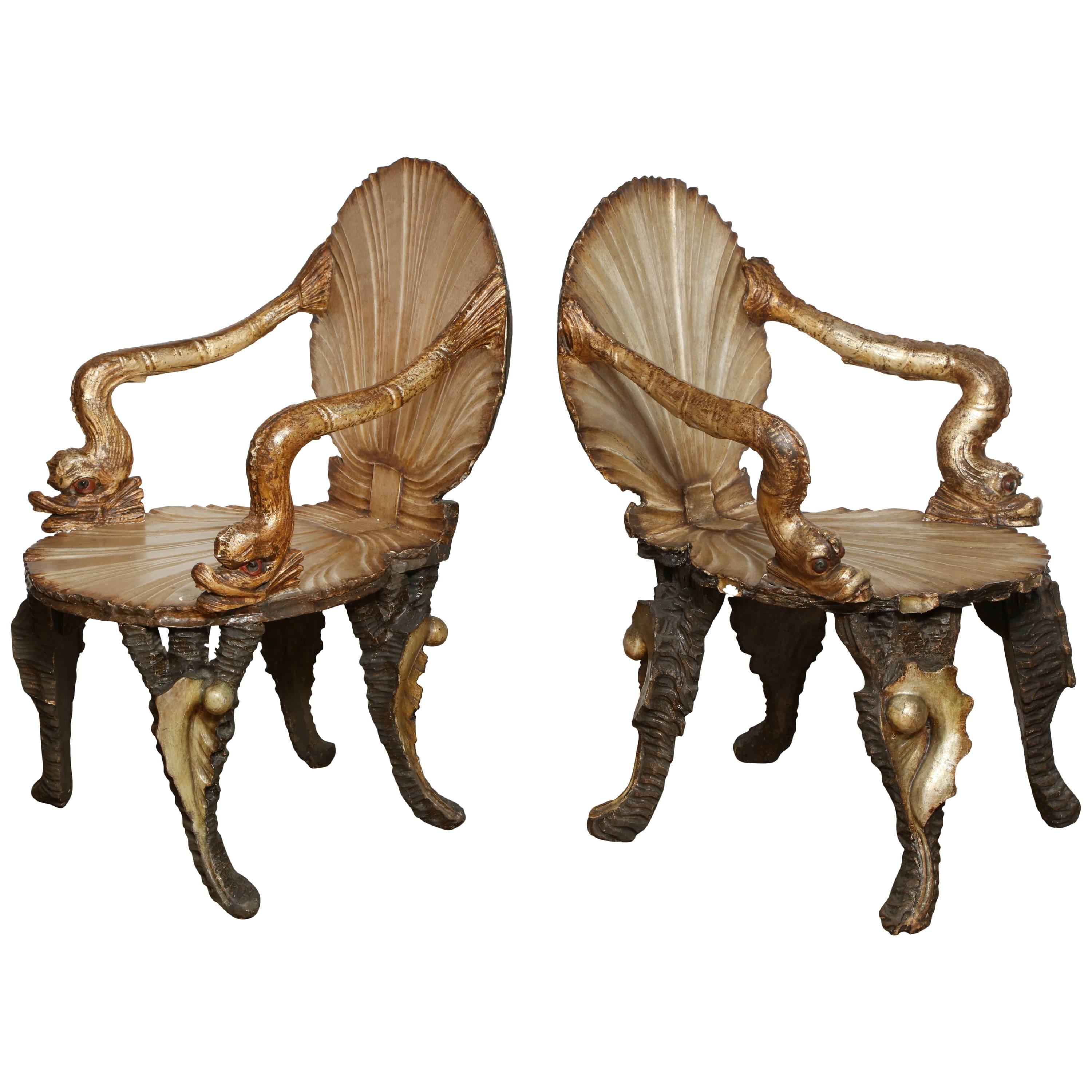Pair of Venetian Baroque-Style Shell Chairs