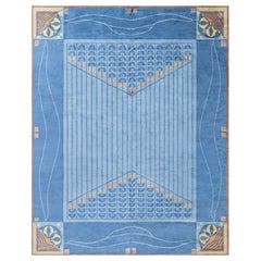 Viennese Inspired Blue Hand-Knotted Wool Rug by Doris Leslie Blau