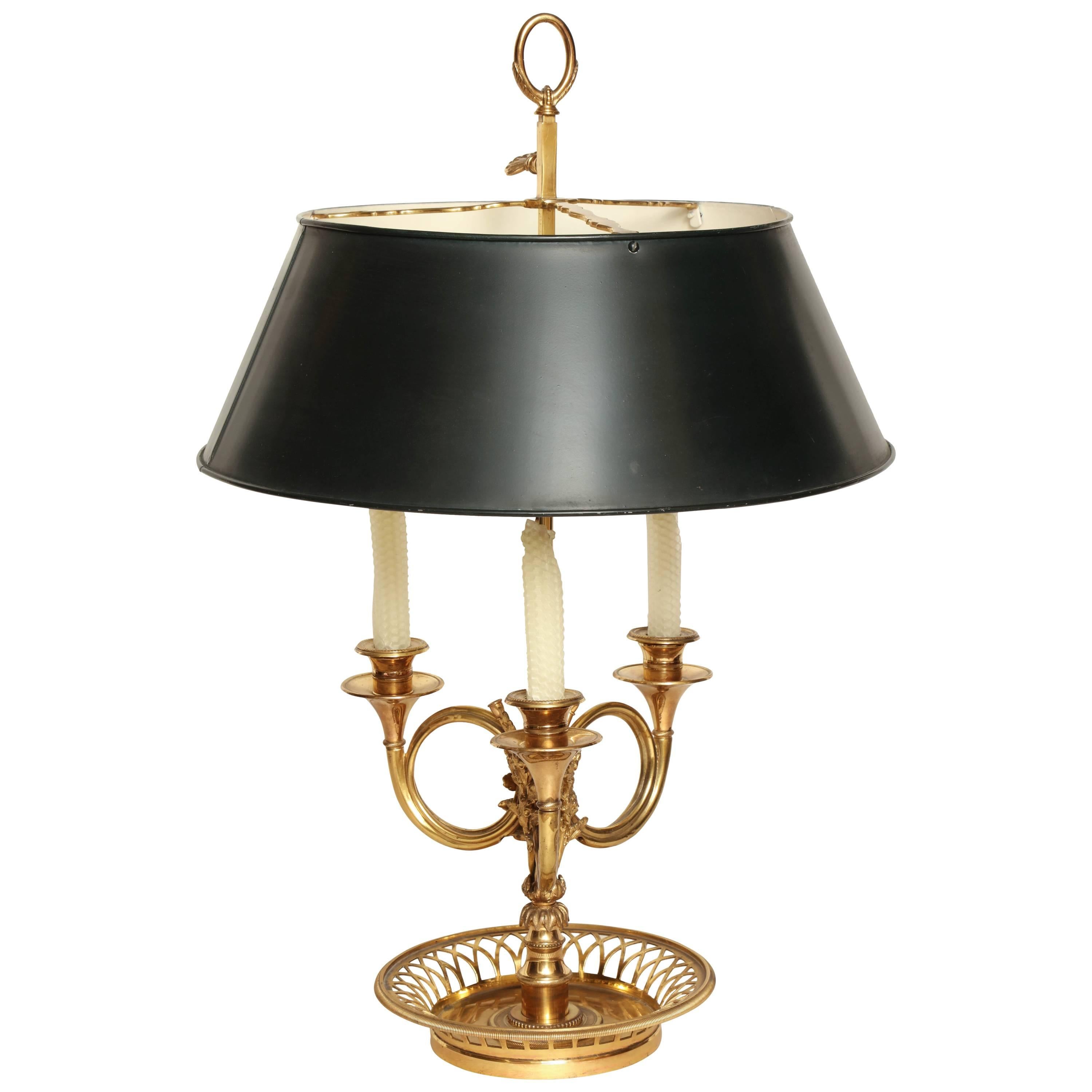 Brass Bouillotte Two-Light Table Lamp with Tole Shade