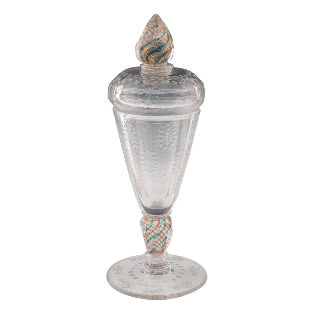 Engraved Bohemian Goblet And Cover With Colour Twist Stem c1730