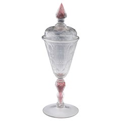 Copa Bohemia Cubierta Con Tallo Torcido De Color c1740