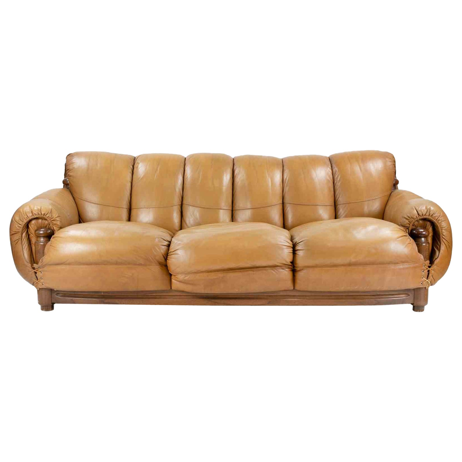 Three Seats Leather Sofa by Brazilian Manufacture, 1970s