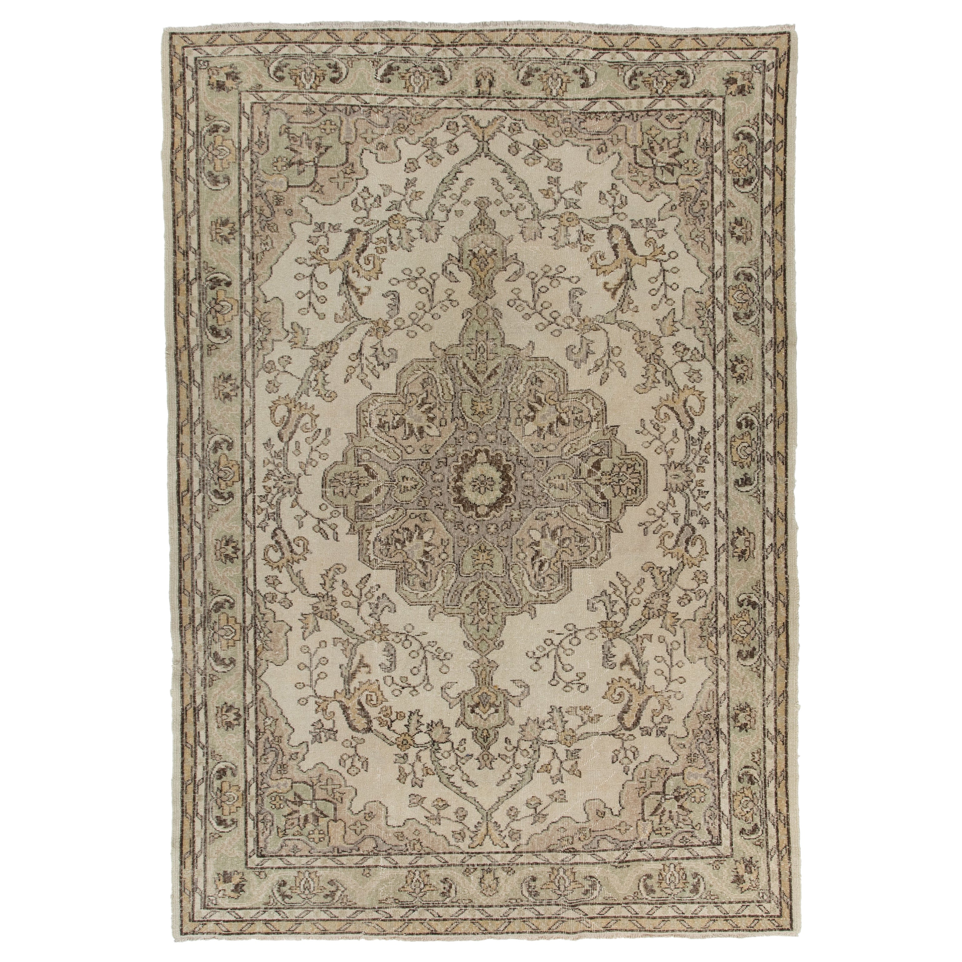 Alfombra de lana turca vintage hecha a mano para decoración rústica y de granja de 6,6 x 9,4 pies