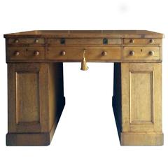 Antique Oak Desk Twin Pedestal Victorian 19th Century Leather Inset 1870