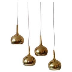Set of Four Mid Century Modern Brass Pendant Lamp or Hanging Lights Sweden 1960s