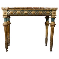 Consolle Italiana Luigi XVI epoca XVIII Legno Laccato e Dorato piano in Marmo