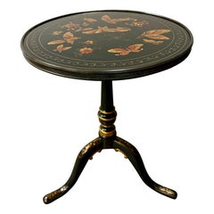 Theodore Alexander Lacquered Butterfly Round Pedestal Side End Tripod Table