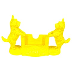Vintage 1950's Terrier Dogs Business Card Holder Stand, Powder Coated Yellow