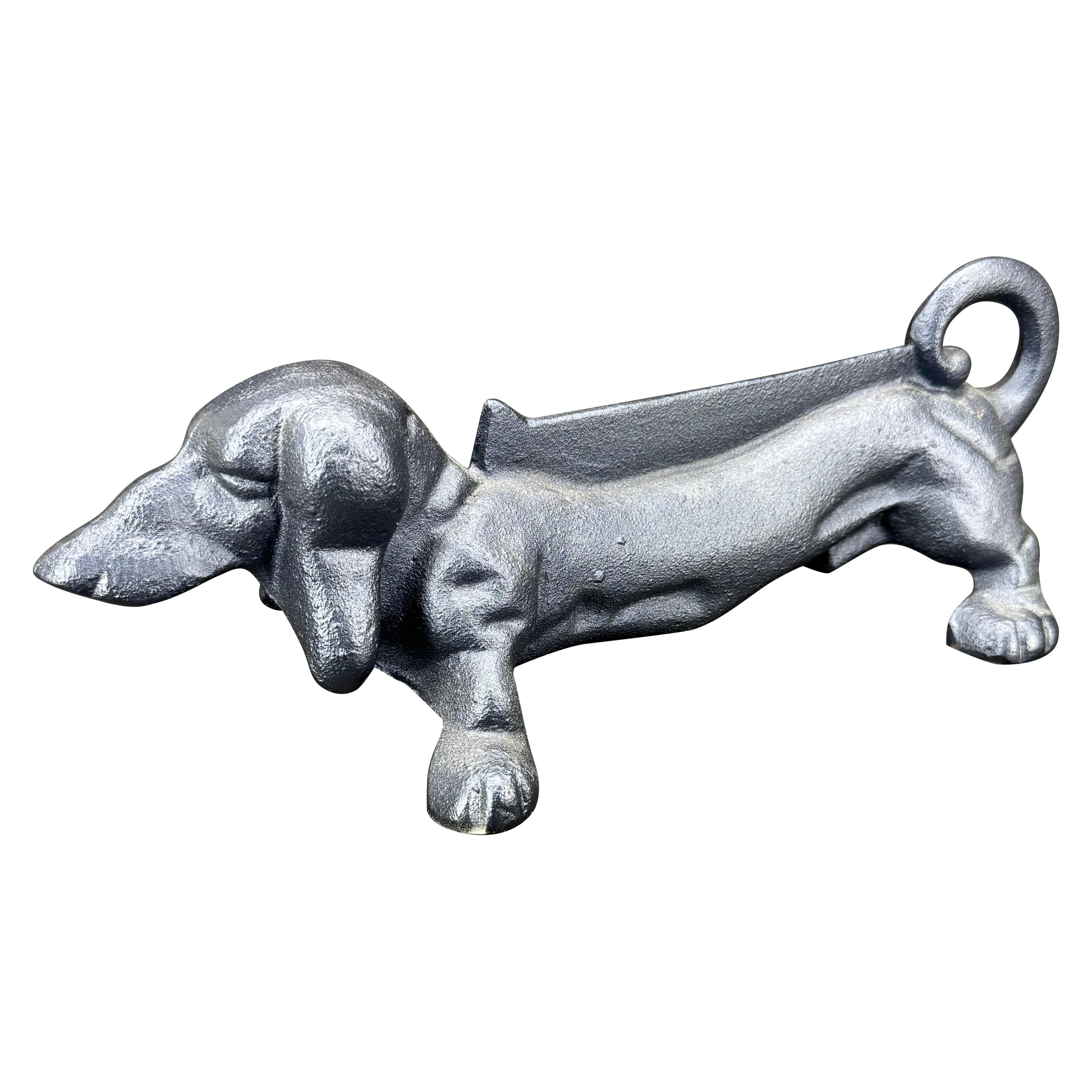Hand-Crafted Cast Iron Blue Foot Boot Scraper Door Stop of Dachshund Dog