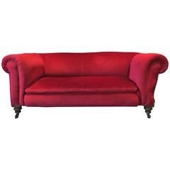 Antique Chesterfield Sofa Three-Seat Drop End Victorian Red Velvet, 19th Century