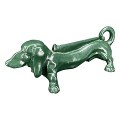 Cast Iron Green Foot Boot Scraper Door Stop of Dachshund Dog