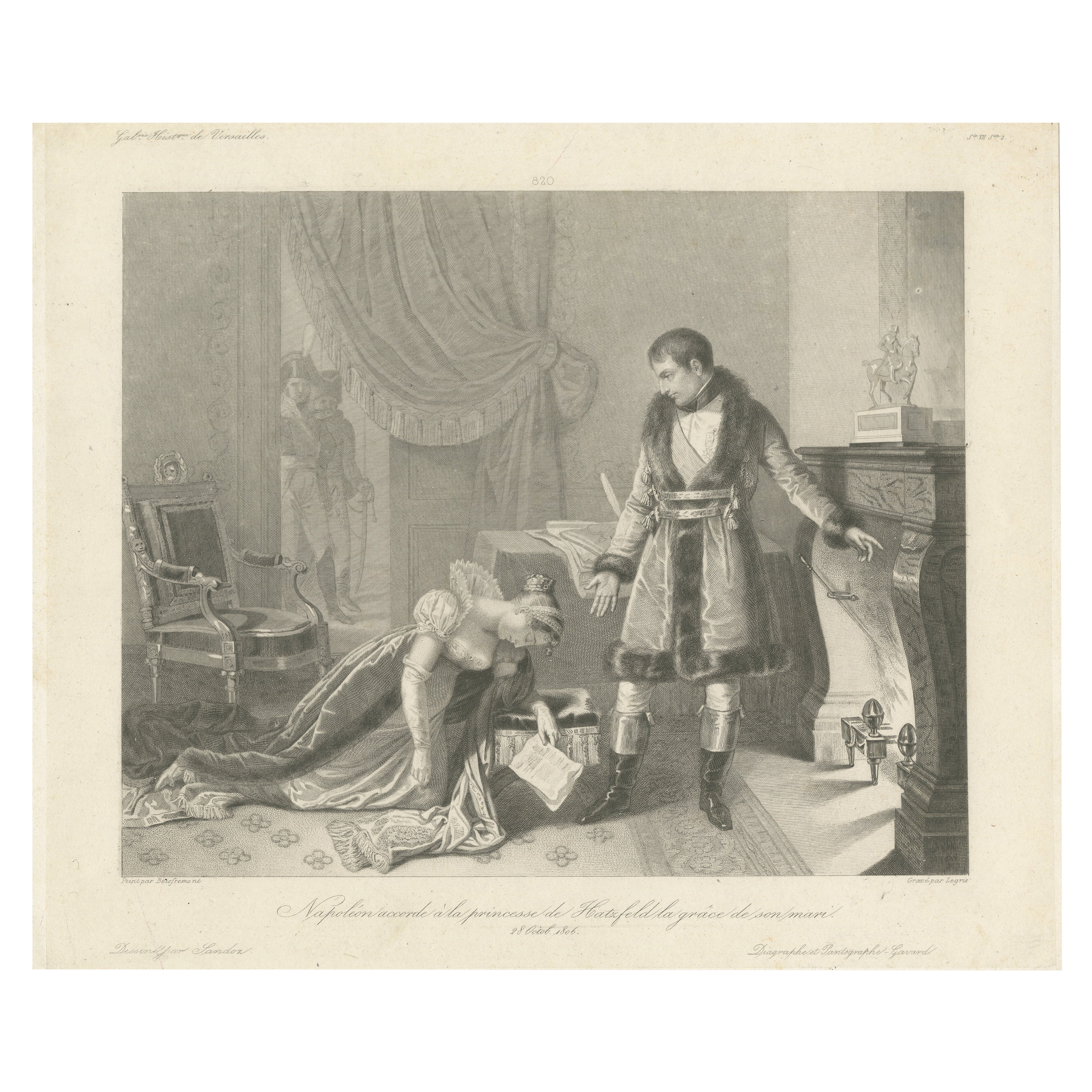 Napoleon Shows Mercy to Princess Hatzfeld, 1806 - Emotional Historical Engraving For Sale