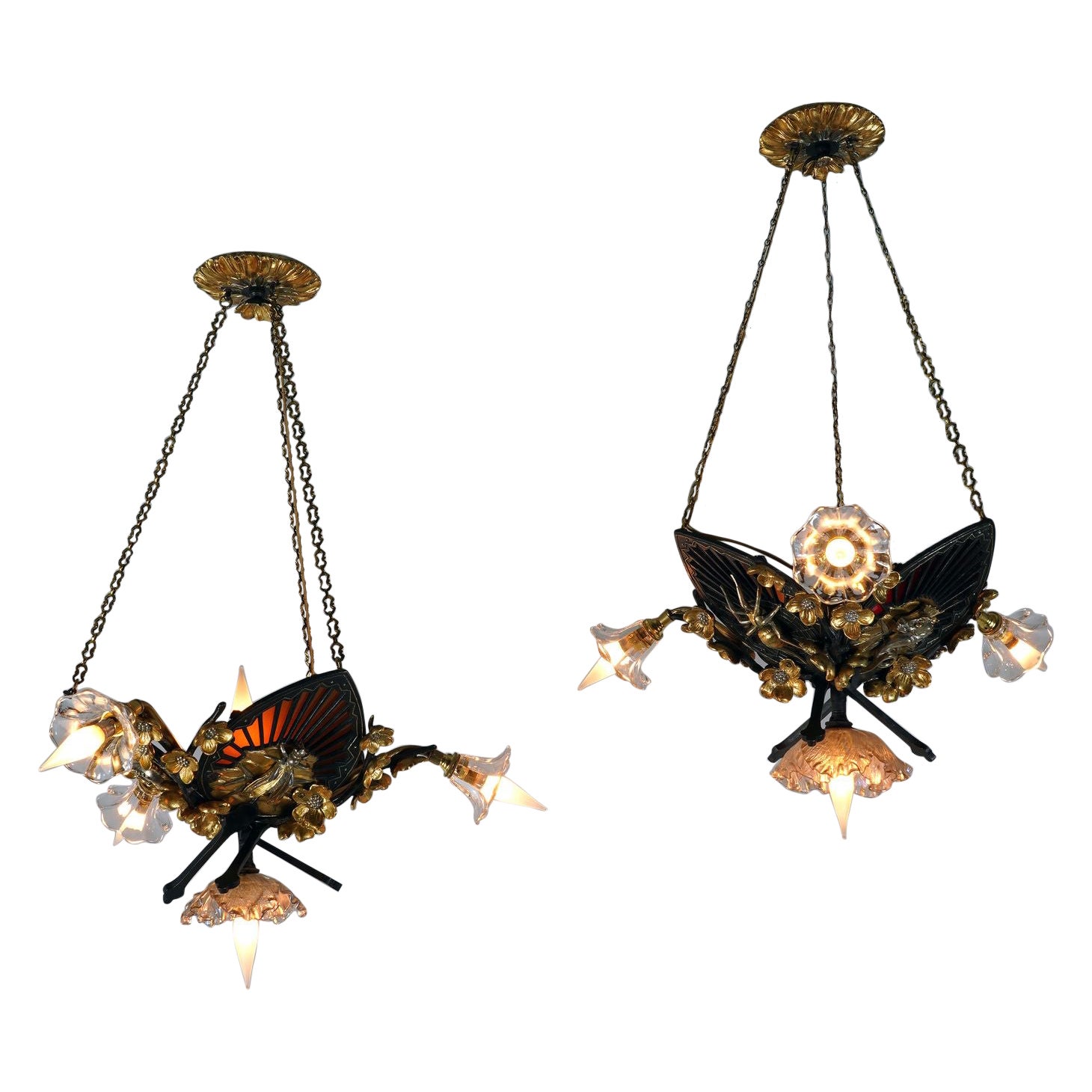 Coppia di lampadari "Japonisme" di E. Soleau, Francia, CIRCA 1900
