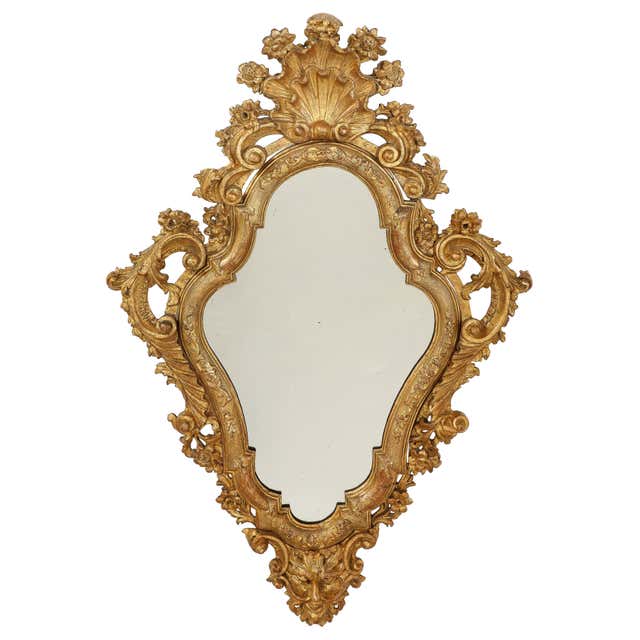 Italian Rococo Style Carved and Gilded Mirror For Sale at 1stDibs