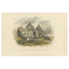 1832 Grabado coloreado a mano - "Muerte del zorro en el castillo de Tutbury" por W. B. Scot