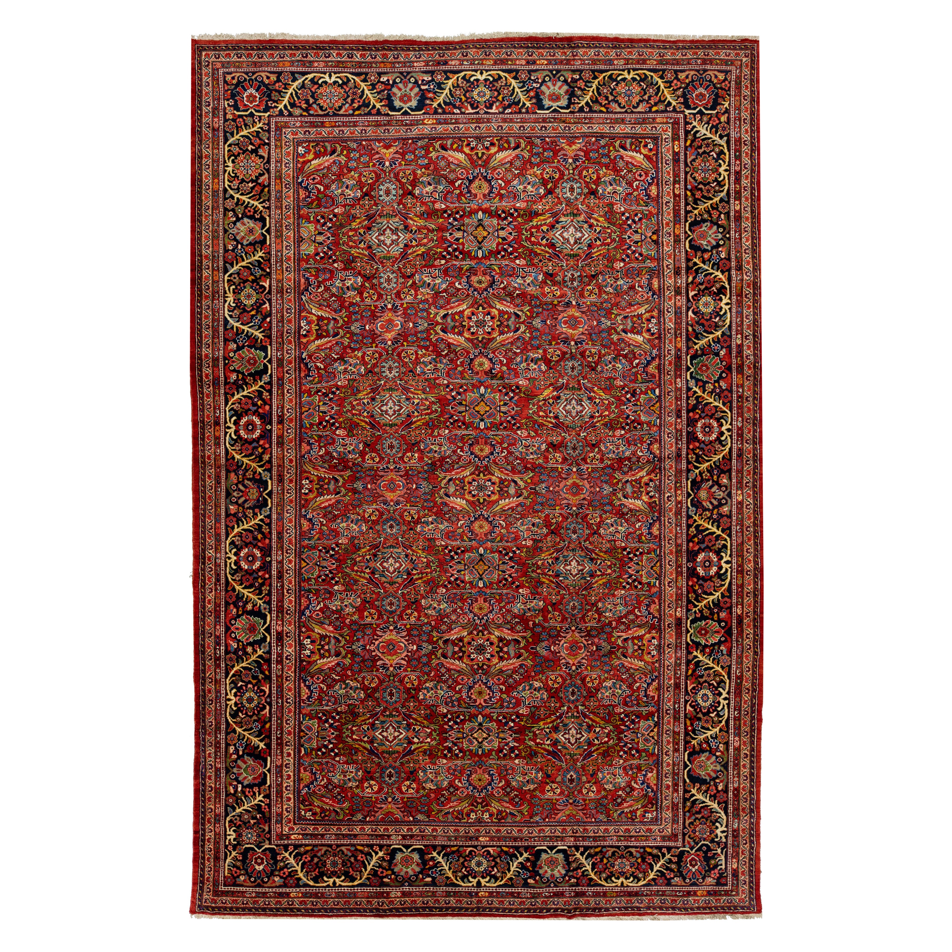 Antique Persian Mahal Oversized Wool Rug Handmade with Floral Pattern
