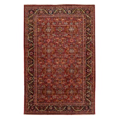 Antique Persian Mahal Oversized Wool Rug Handmade with Floral Pattern