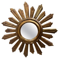Vintage Gilt Wood Hand Carved Starburst Sunburst Mirror