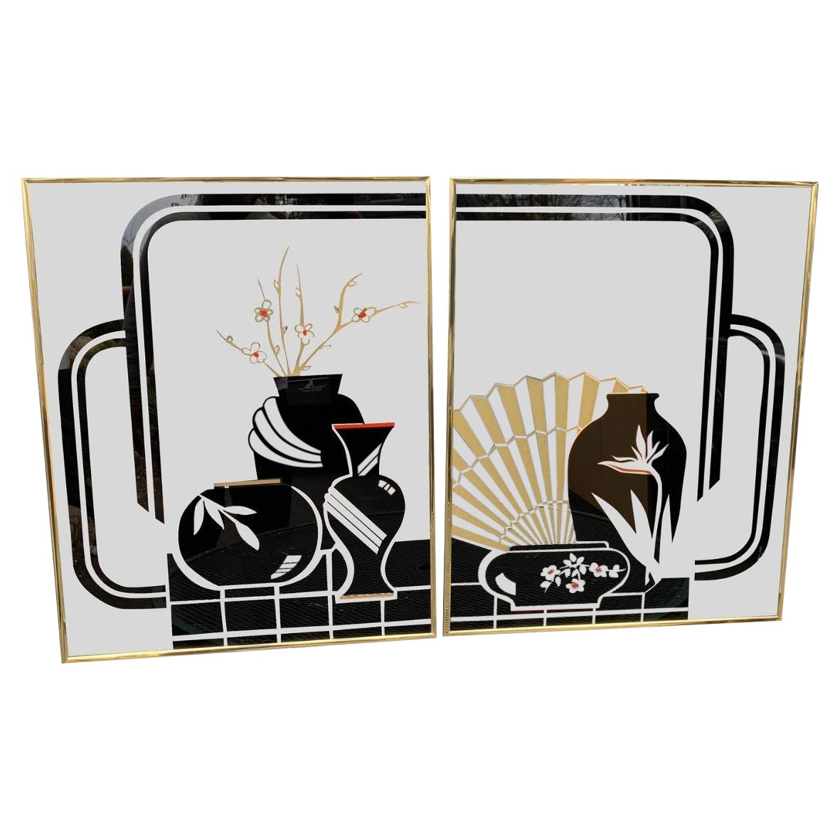 1980’s Post Modern Deco Mirror Wall Art - Set of 2