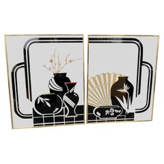 1980’s Post Modern Deco Mirror Wall Art - Set of 2