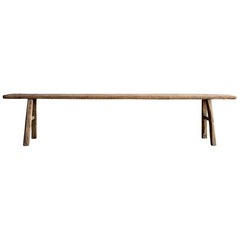 Vintage Elm Wood Skinny Bench 99.5"