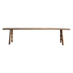 Vintage Skinny Elm Wood Bench