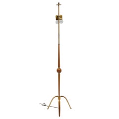 Awesome Tripod Cherry Wood and Brass Floor Lamp, 1950s