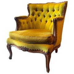Antique Louis XV Style Armchair French Button-Back Gold 20th Century Salon Chair