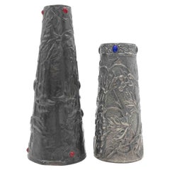 Set of 2 Art Nouveau Pewter Vases, Italy, Early 20th Century