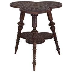 Antique English Intricately Carved Oak Clover Leaf Table, circa 1885