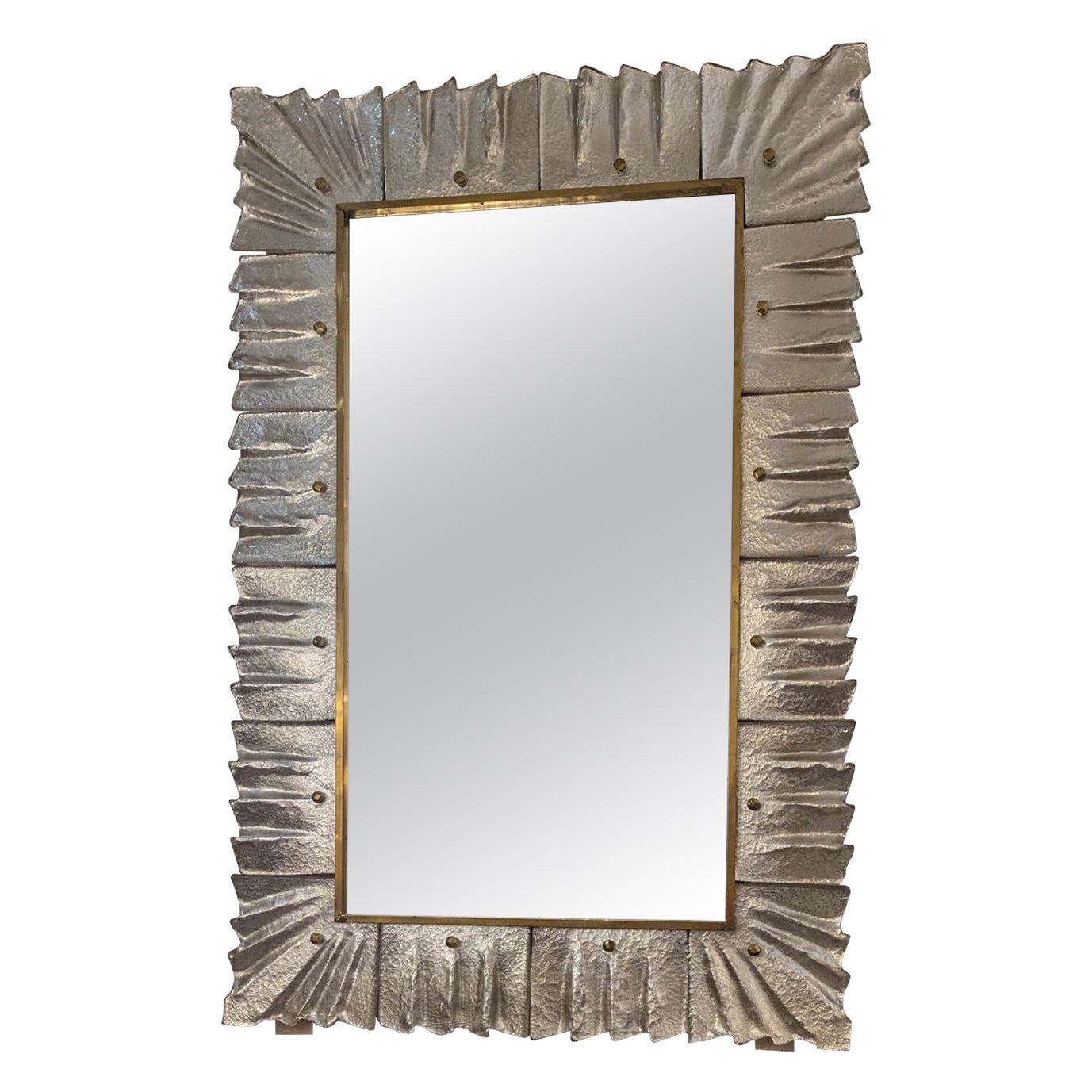 Silver Murano Glass and Brass Mirror