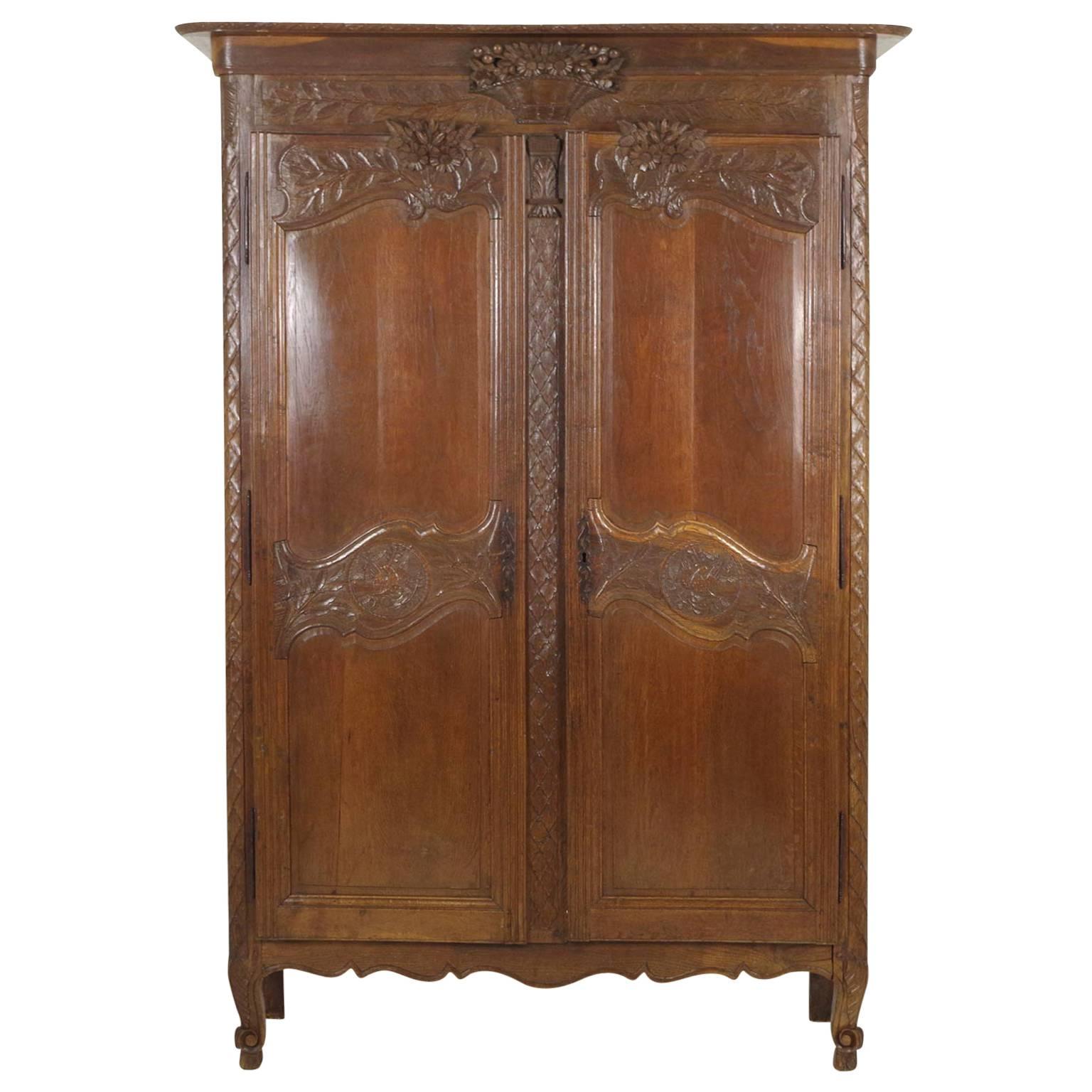 Antique French Normandy Marriage Armoire Wardrobe, 1840