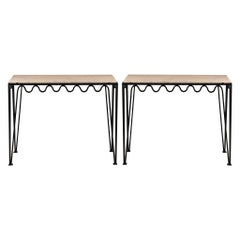 Pair of Large 'Méandre' Travertine Consoles by Design Frères