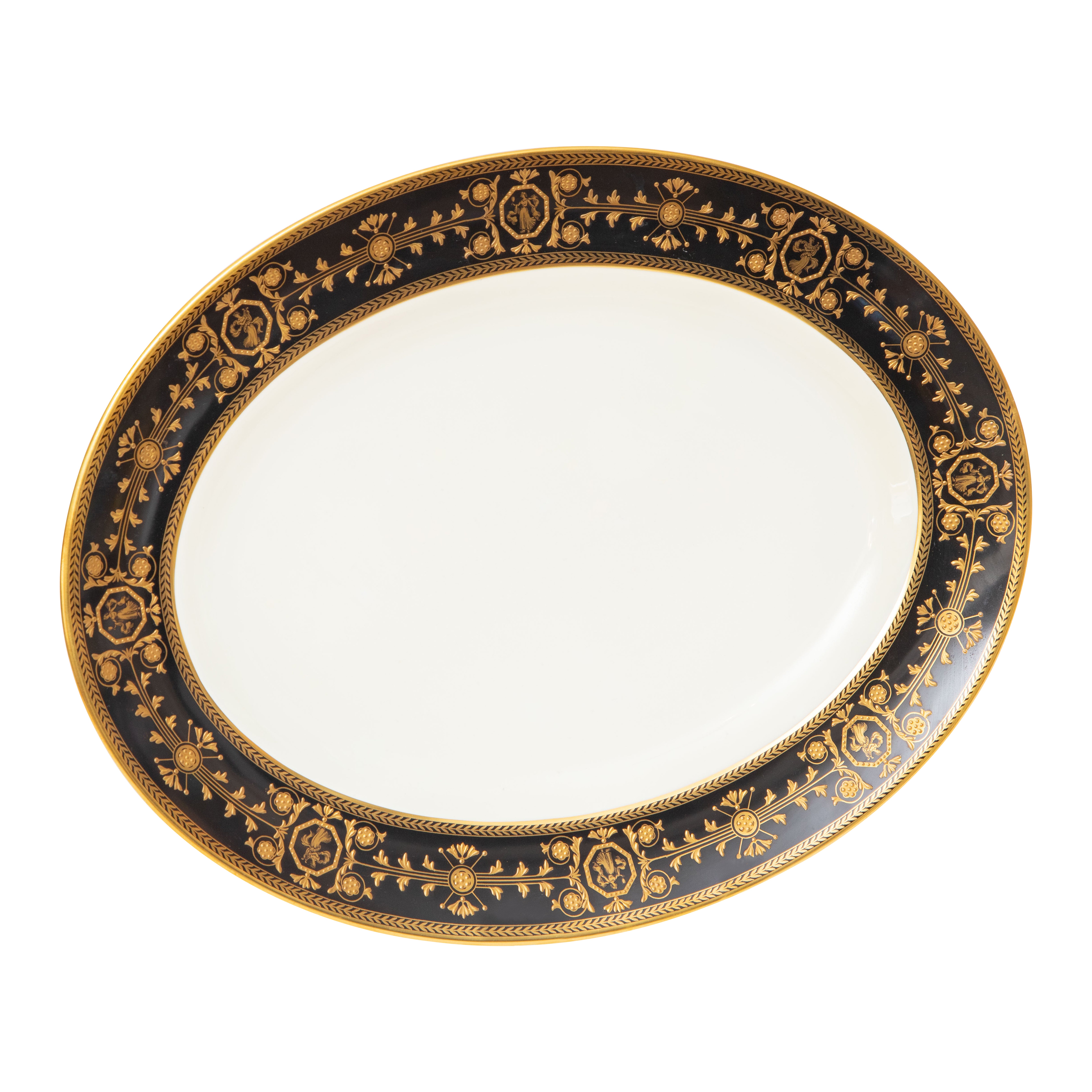 Wedgwood England "Astbury" Platter. Rich Raised Gold on Black Ground Collar For Sale