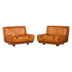Lev & Lev Pair of Italian 1970's Leather Lounge Chairs