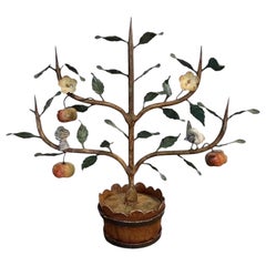 Tole Espalier Vintage Apfel-Obstbaum mit Vögeln und Blumen im Topiary