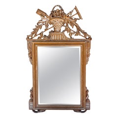 French Carved  Wood Mantel Mirror With Garden Tools & Basket